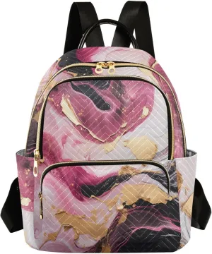 Backpack for Men and Women - Lightweight Laptop Backpack Casual Daypack for College Work Travel, Marble Gold Pink (8), Medium
