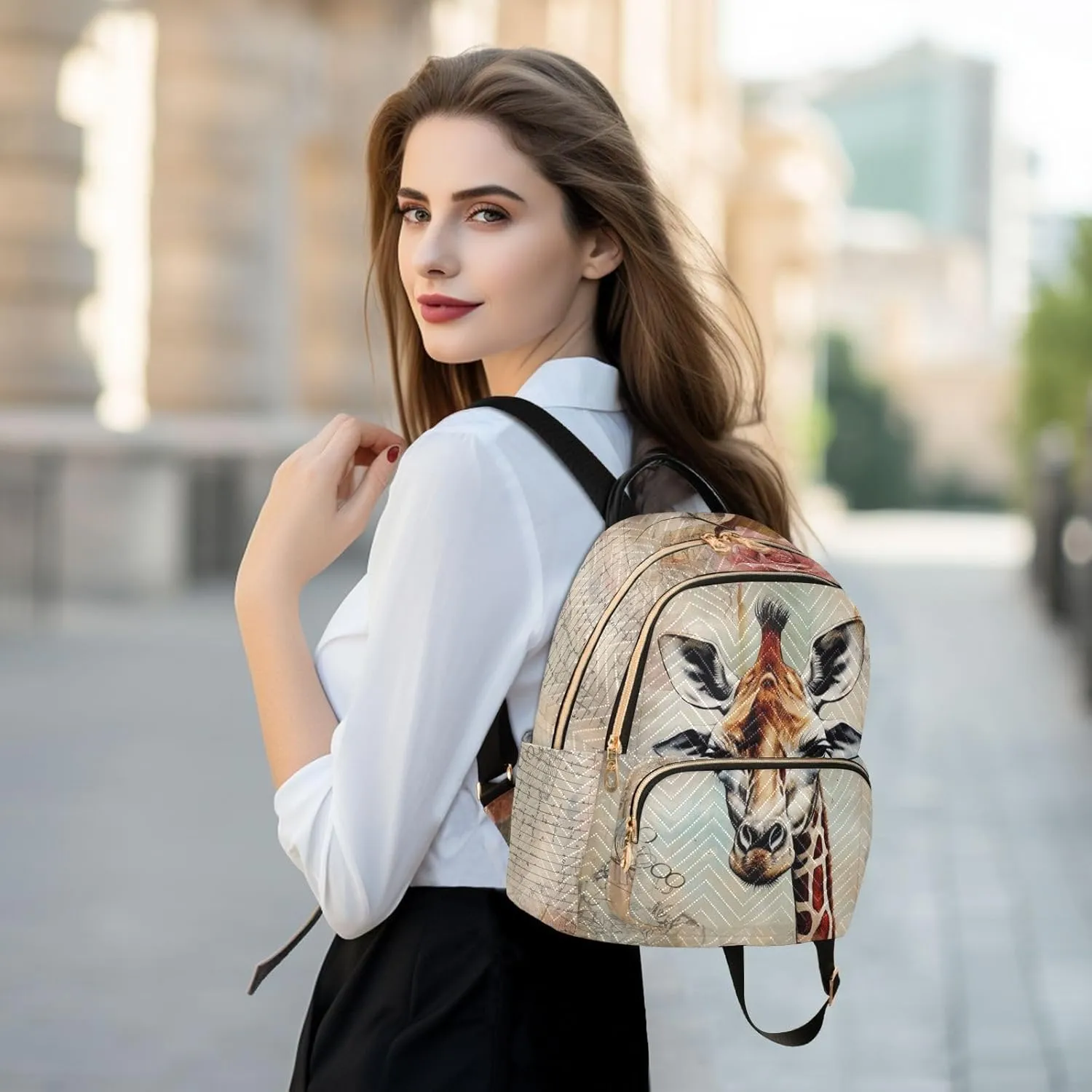 Backpack for Men and Women - Lightweight Laptop Backpack Casual Daypack for College Work Travel, Old Newspaper Giraffe (10), Small