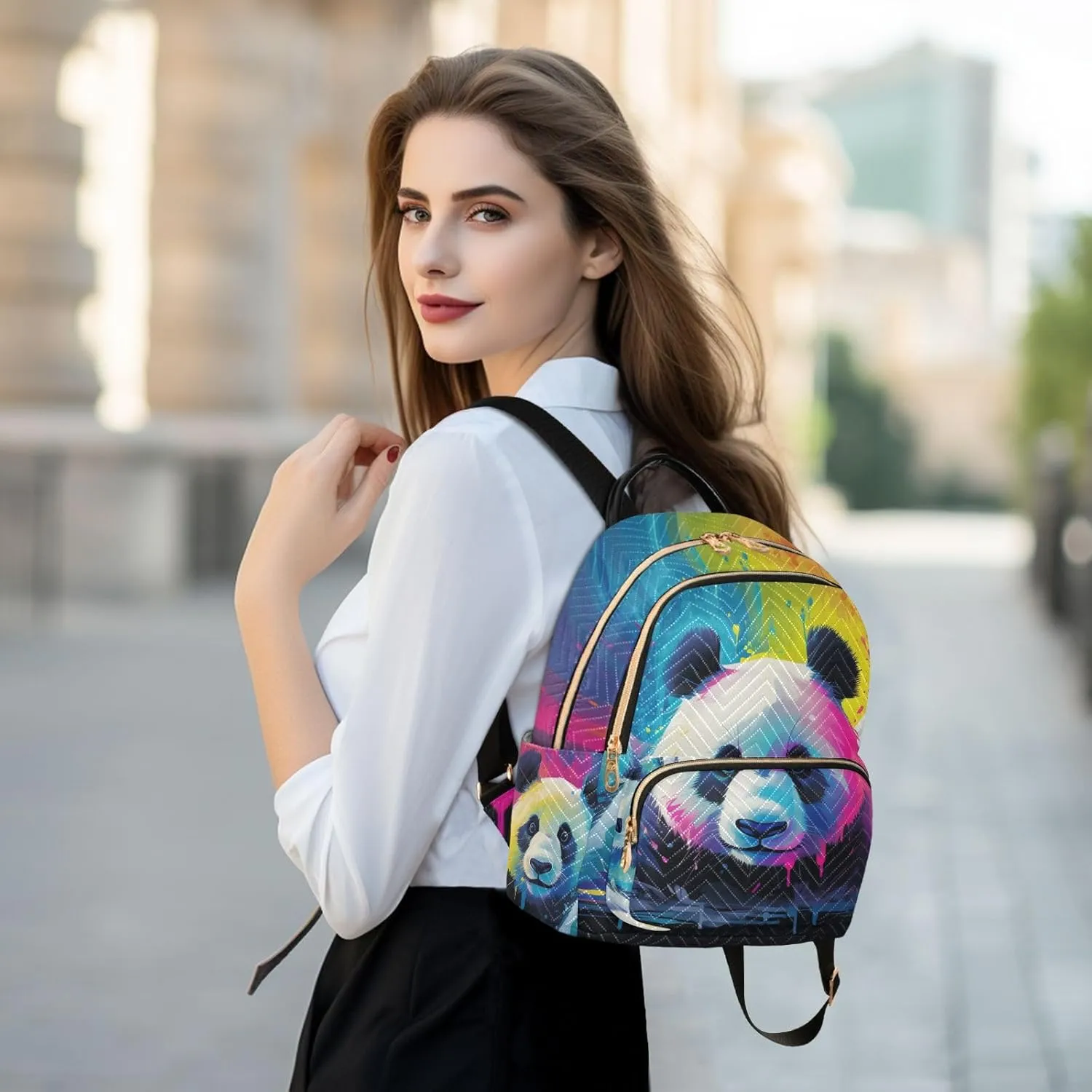 Backpack for Men and Women - Lightweight Laptop Backpack Casual Daypack for College Work Travel, Panda (5), Medium, Small