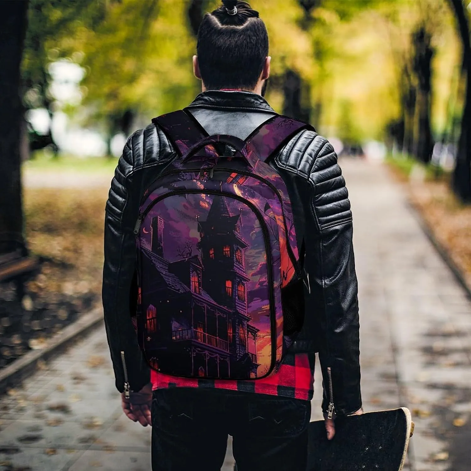 Backpack for Men Women Laptop Backpack Black Haunted House Casual Daypack Laptop Bag for Travel