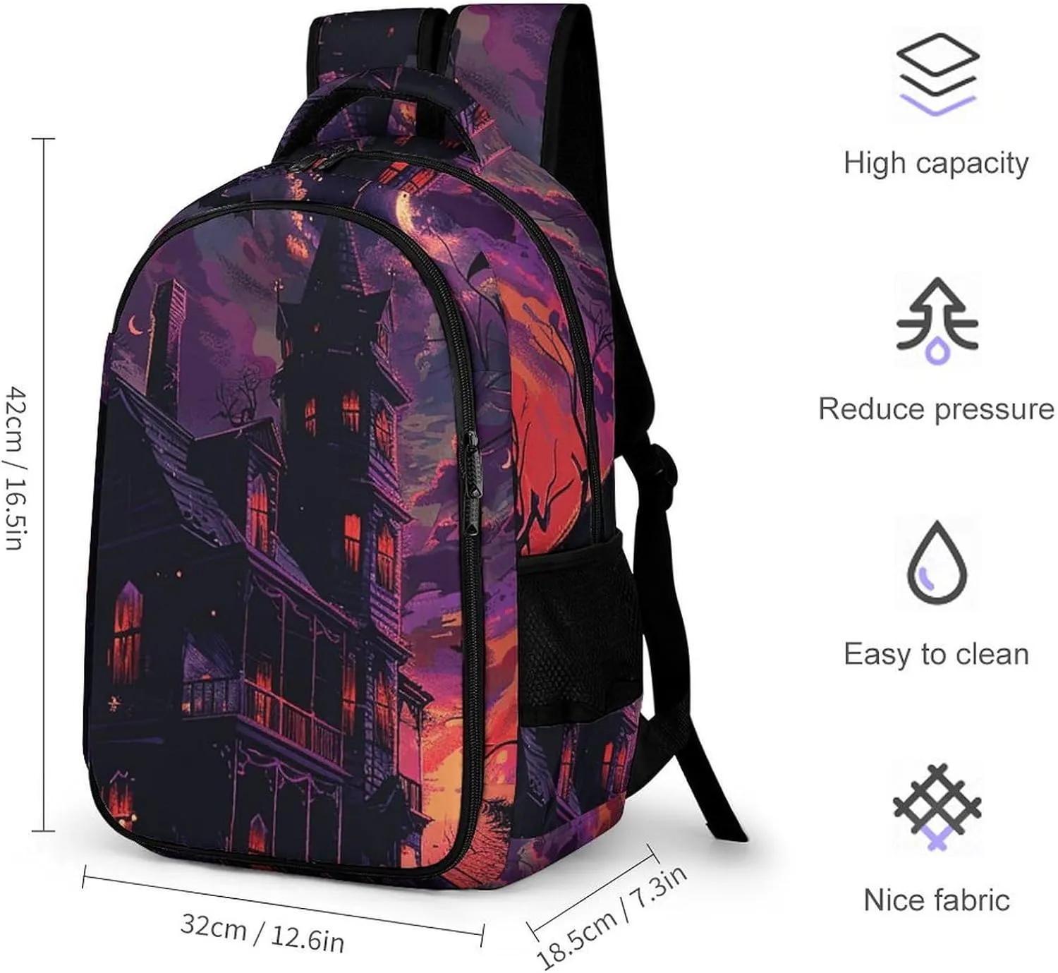 Backpack for Men Women Laptop Backpack Black Haunted House Casual Daypack Laptop Bag for Travel