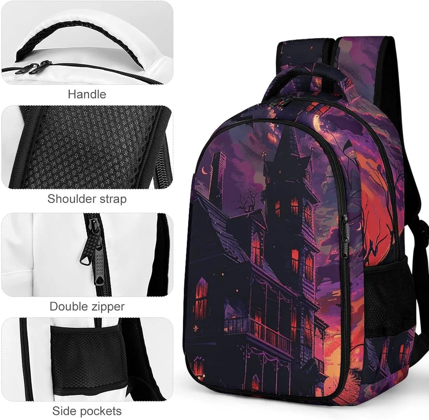 Backpack for Men Women Laptop Backpack Black Haunted House Casual Daypack Laptop Bag for Travel