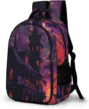 Backpack for Men Women Laptop Backpack Black Haunted House Casual Daypack Laptop Bag for Travel
