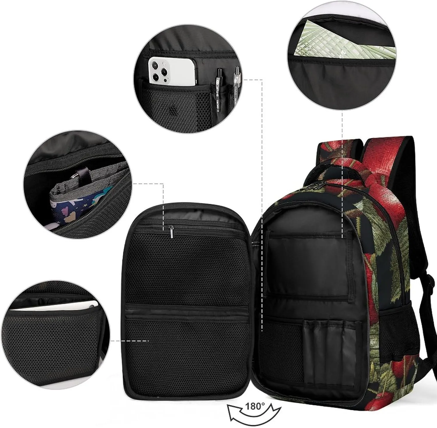 Backpack for Men Women Laptop Backpack Cherry Embroidery Casual Daypack Laptop Bag for Travel