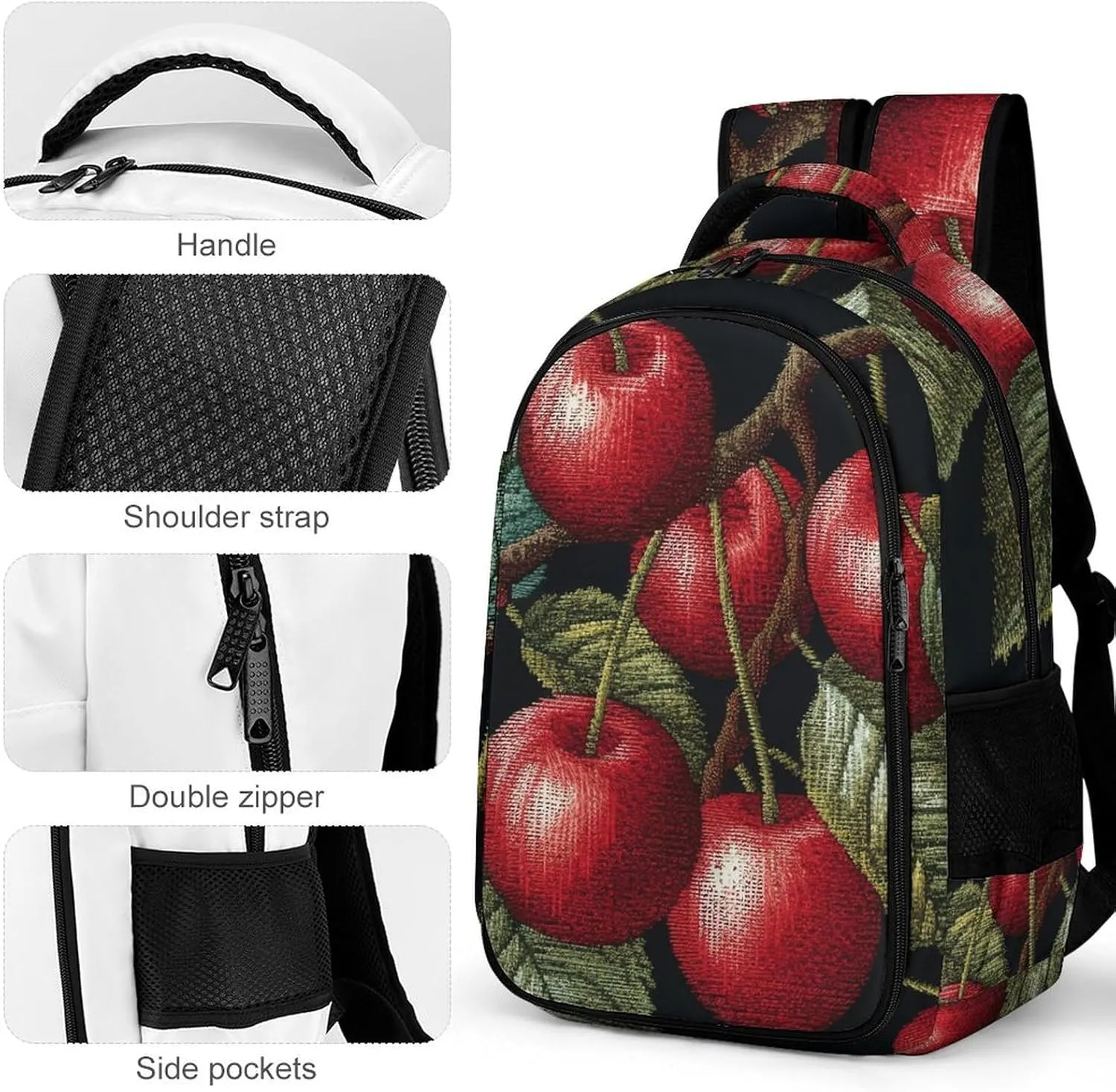 Backpack for Men Women Laptop Backpack Cherry Embroidery Casual Daypack Laptop Bag for Travel