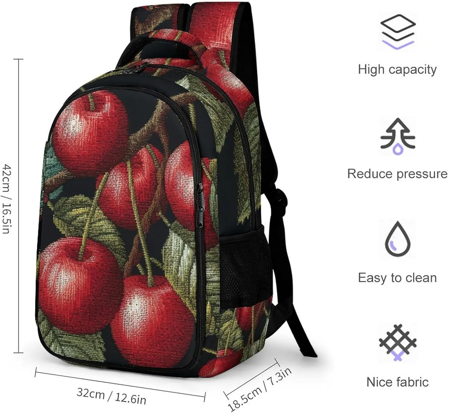 Backpack for Men Women Laptop Backpack Cherry Embroidery Casual Daypack Laptop Bag for Travel