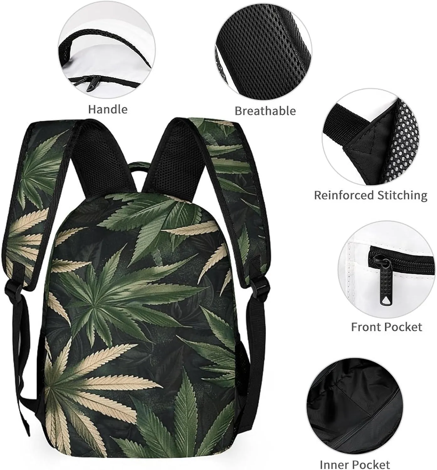 Backpack for Men Women Laptop Backpack Dark Green Leaves Casual Daypack Laptop Bag for Travel