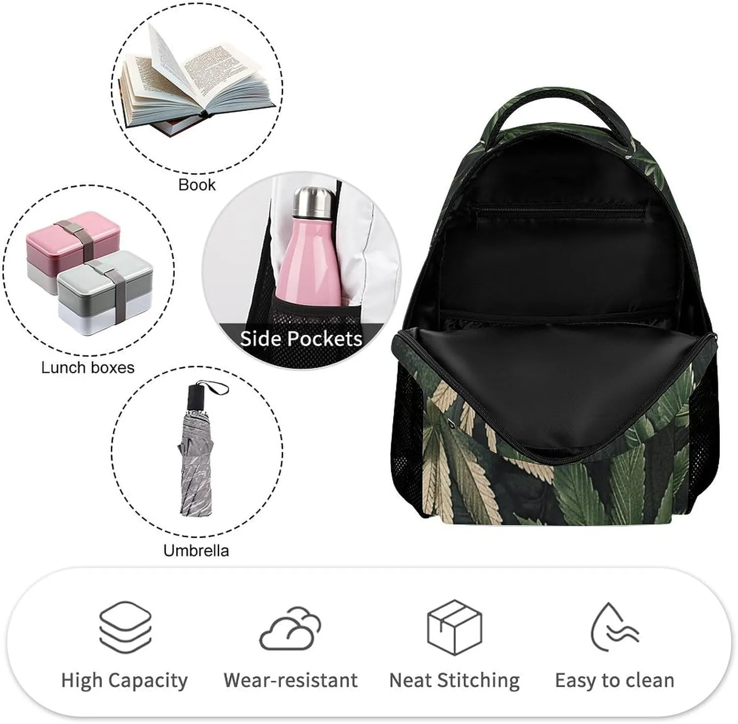 Backpack for Men Women Laptop Backpack Dark Green Leaves Casual Daypack Laptop Bag for Travel