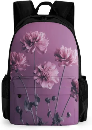 Backpack for Men Women Laptop Backpack Flowers on Purple Background Casual Daypack Laptop Bag for Travel