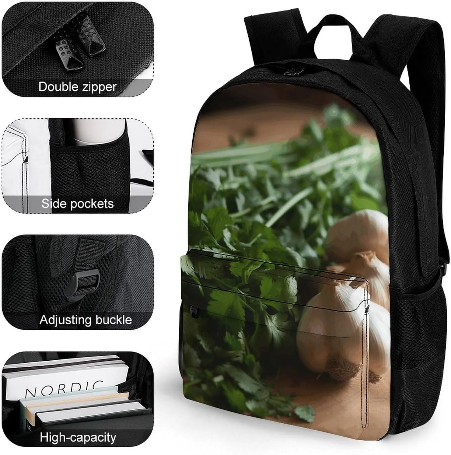 Backpack for Men Women Laptop Backpack Garlic And Cilantro Casual Daypack Laptop Bag for Travel, 42x30.5cm