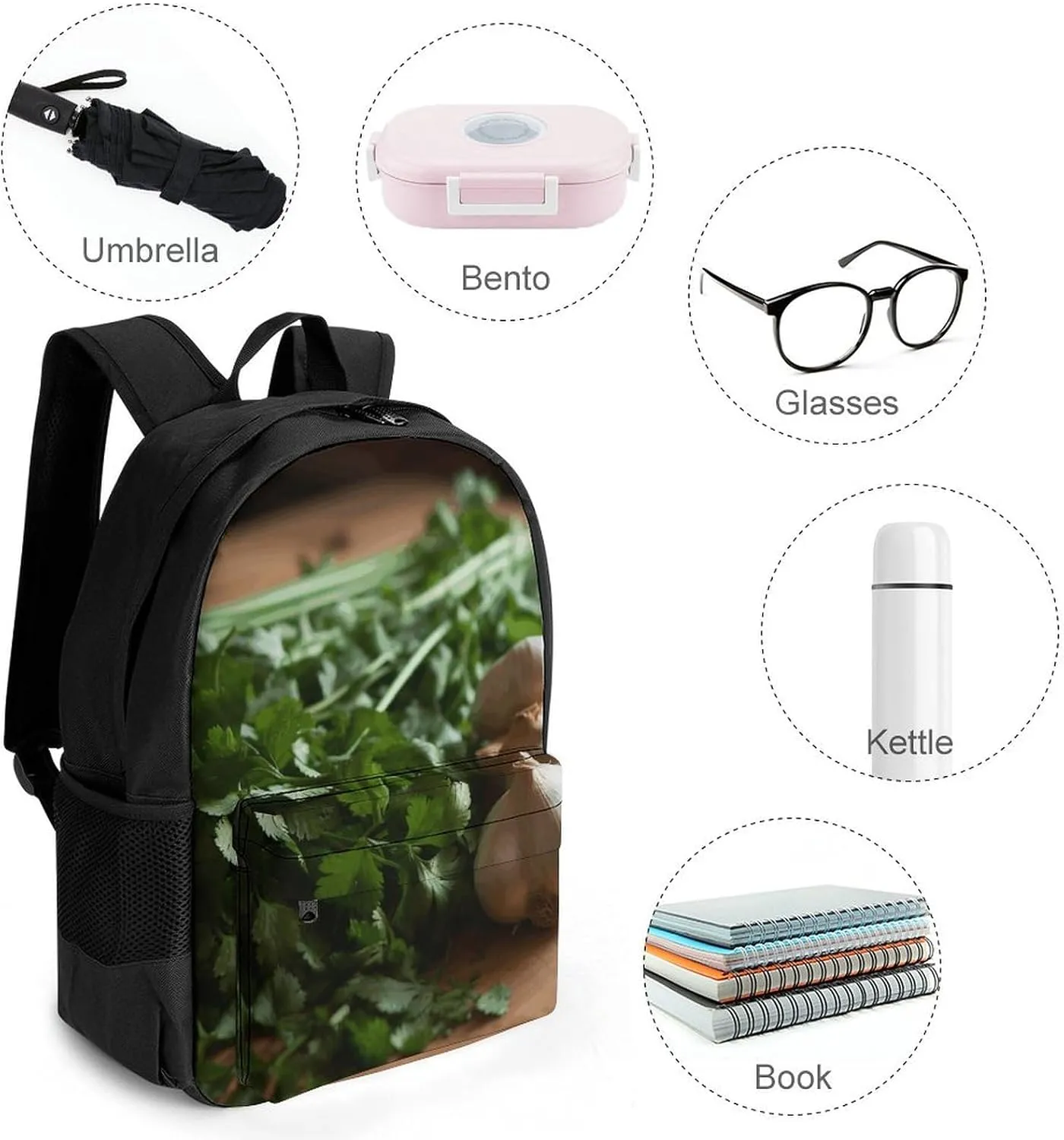 Backpack for Men Women Laptop Backpack Garlic And Cilantro Casual Daypack Laptop Bag for Travel, 42x30.5cm
