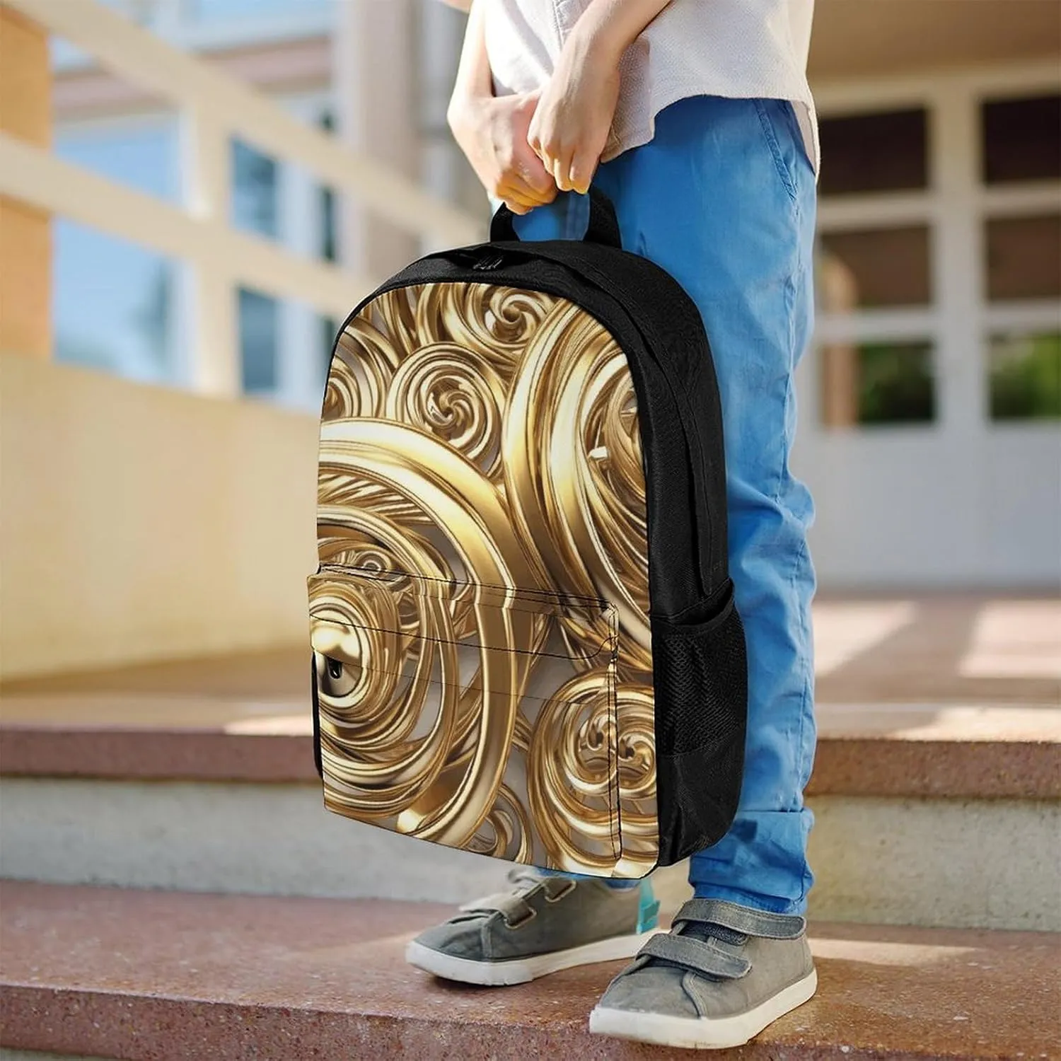 Backpack for Men Women Laptop Backpack Golden Wire Spiral Casual Daypack Laptop Bag for Travel