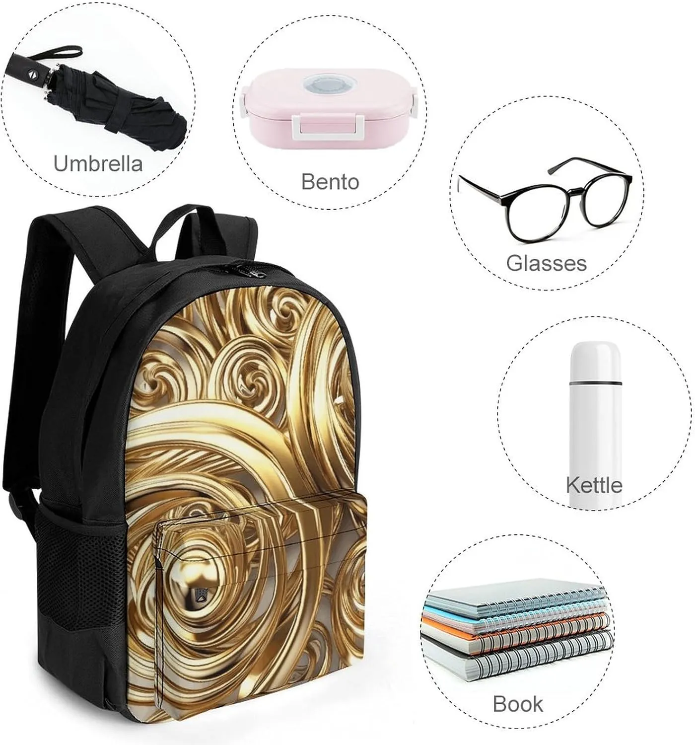 Backpack for Men Women Laptop Backpack Golden Wire Spiral Casual Daypack Laptop Bag for Travel