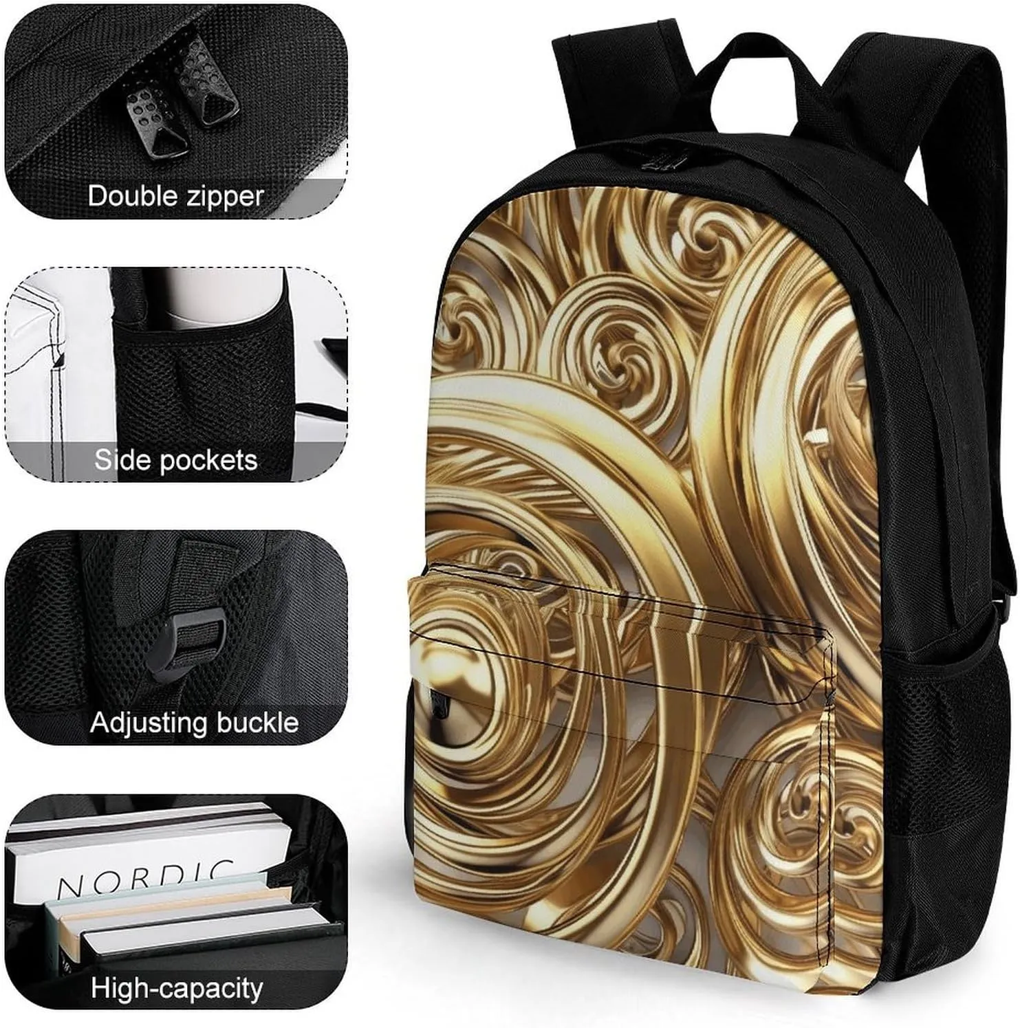 Backpack for Men Women Laptop Backpack Golden Wire Spiral Casual Daypack Laptop Bag for Travel