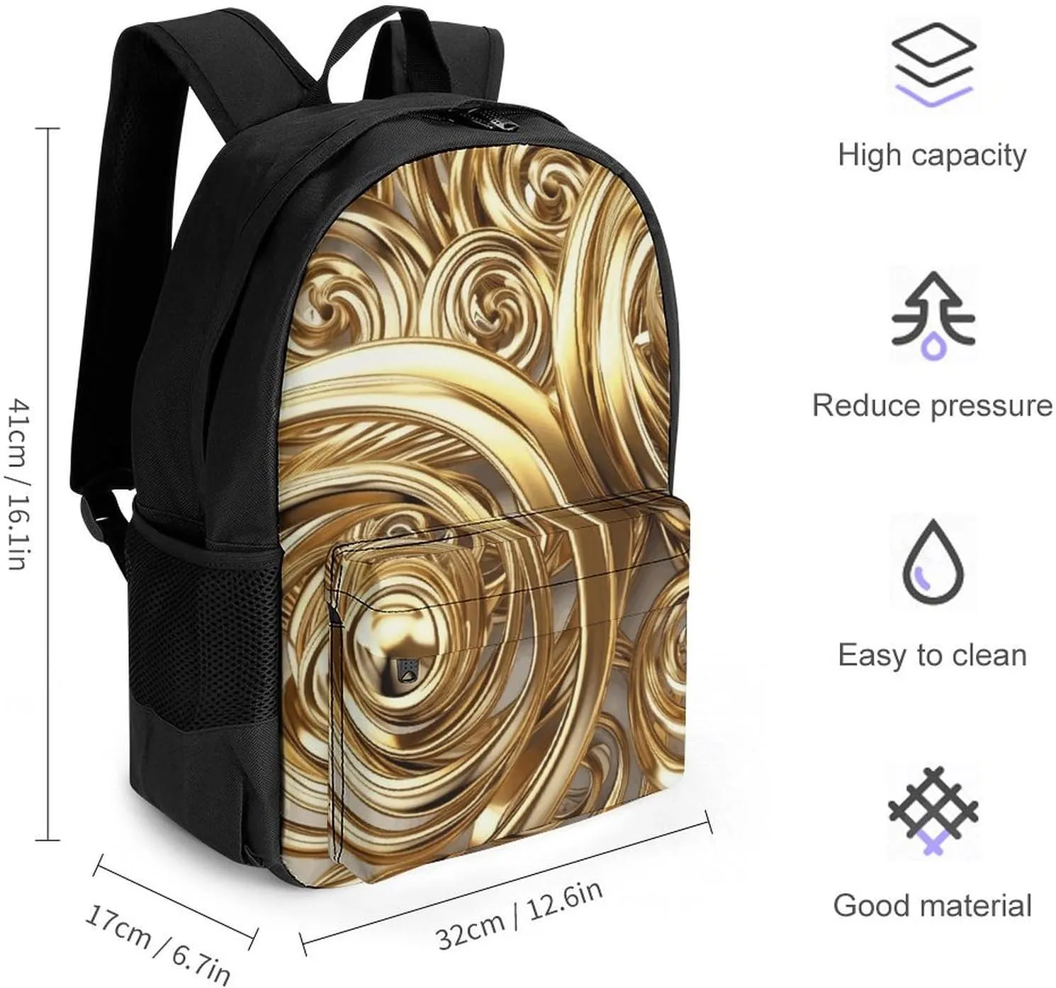 Backpack for Men Women Laptop Backpack Golden Wire Spiral Casual Daypack Laptop Bag for Travel