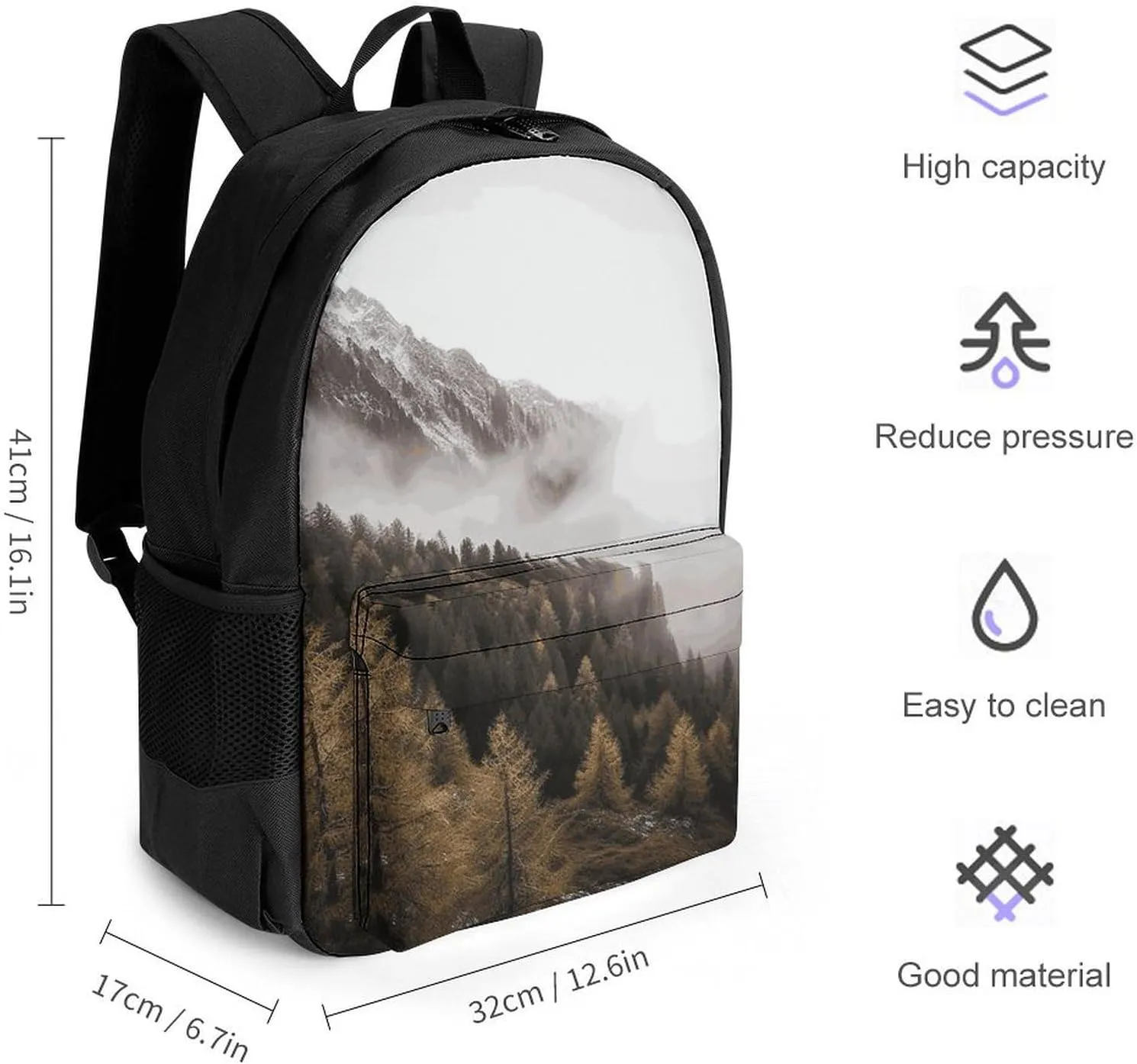 Backpack for Men Women Laptop Backpack Landscape of Trees And Mountain Surrounded by Fog Casual Daypack Laptop Bag for Travel