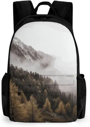 Backpack for Men Women Laptop Backpack Landscape of Trees And Mountain Surrounded by Fog Casual Daypack Laptop Bag for Travel
