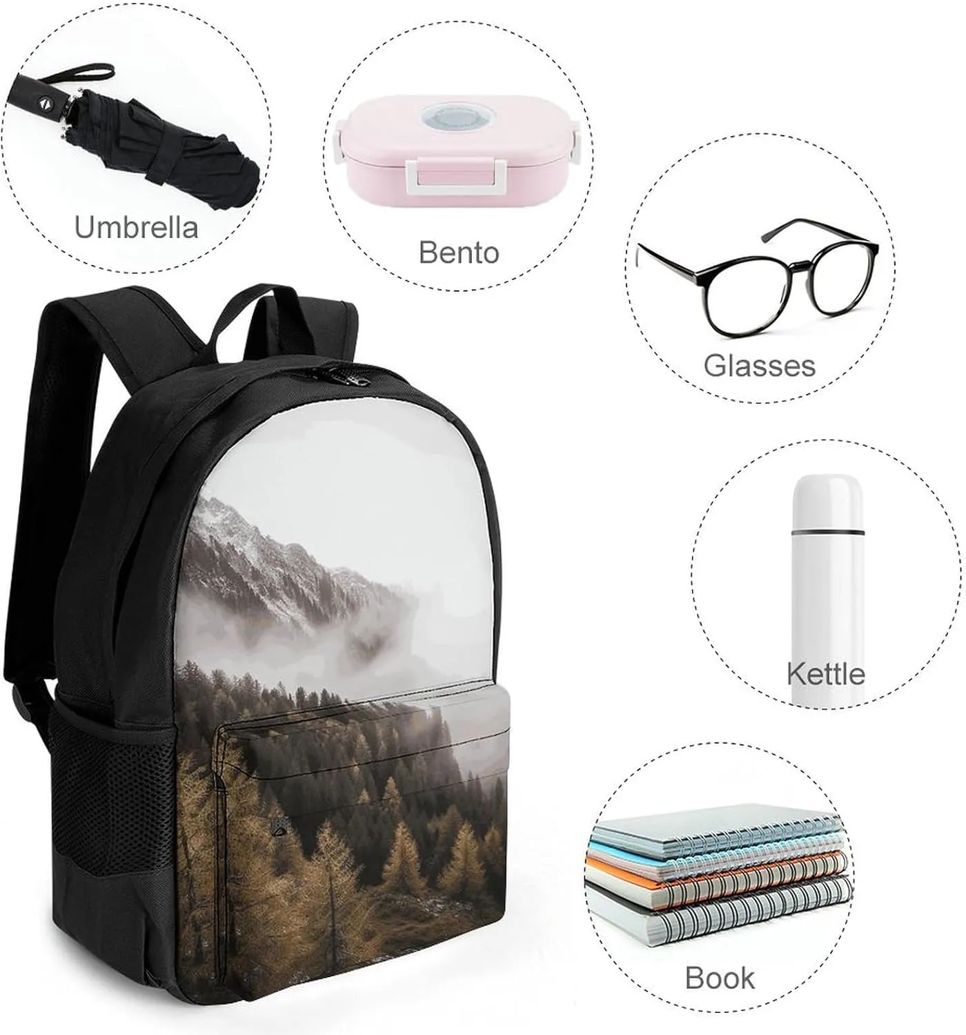 Backpack for Men Women Laptop Backpack Landscape of Trees And Mountain Surrounded by Fog Casual Daypack Laptop Bag for Travel