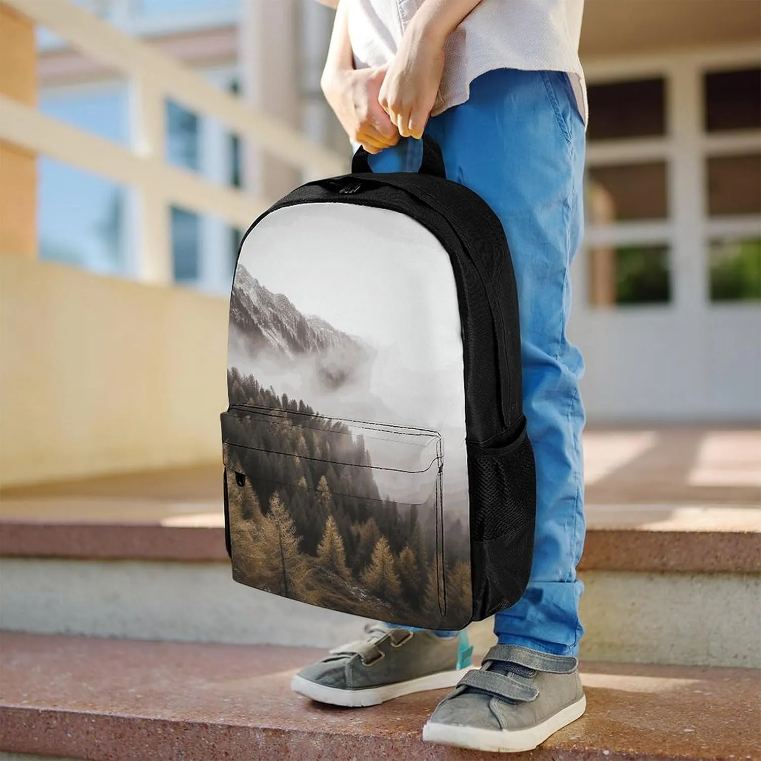 Backpack for Men Women Laptop Backpack Landscape of Trees And Mountain Surrounded by Fog Casual Daypack Laptop Bag for Travel