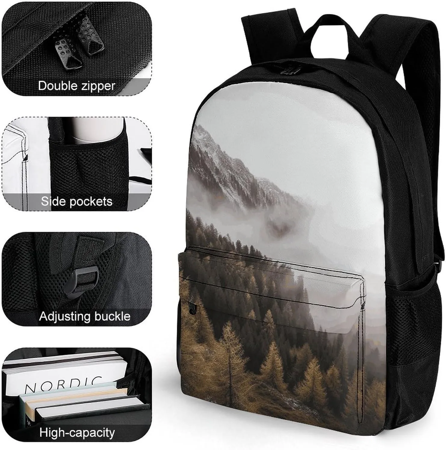 Backpack for Men Women Laptop Backpack Landscape of Trees And Mountain Surrounded by Fog Casual Daypack Laptop Bag for Travel