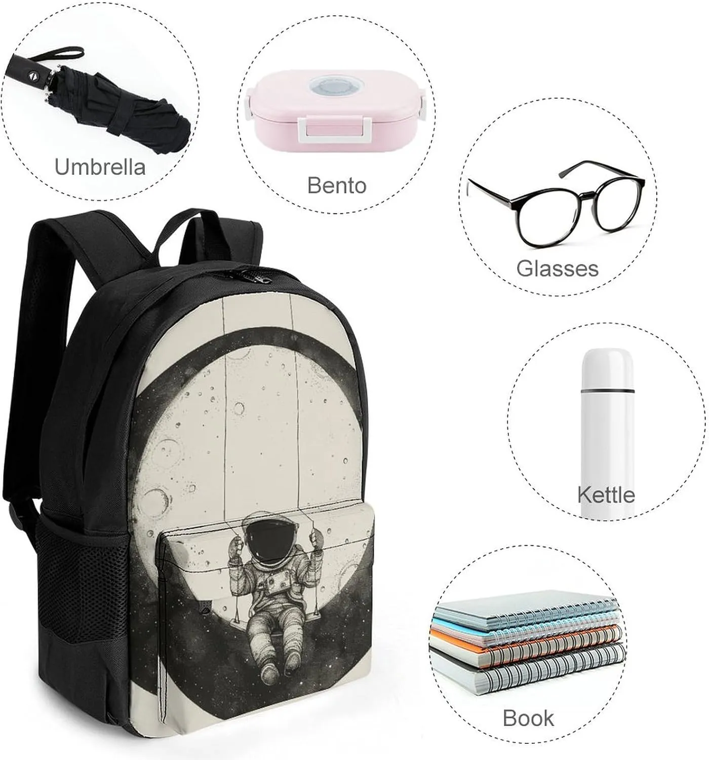 Backpack for Men Women Laptop Backpack On The Moon Swing Casual Daypack Laptop Bag for Travel
