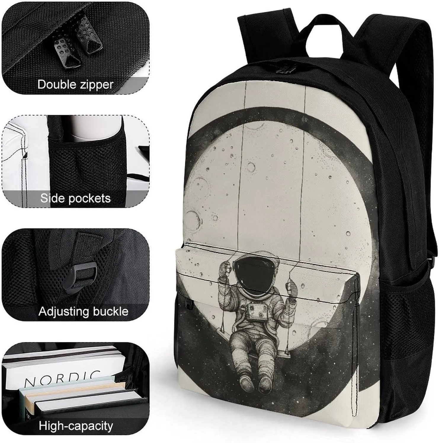 Backpack for Men Women Laptop Backpack On The Moon Swing Casual Daypack Laptop Bag for Travel