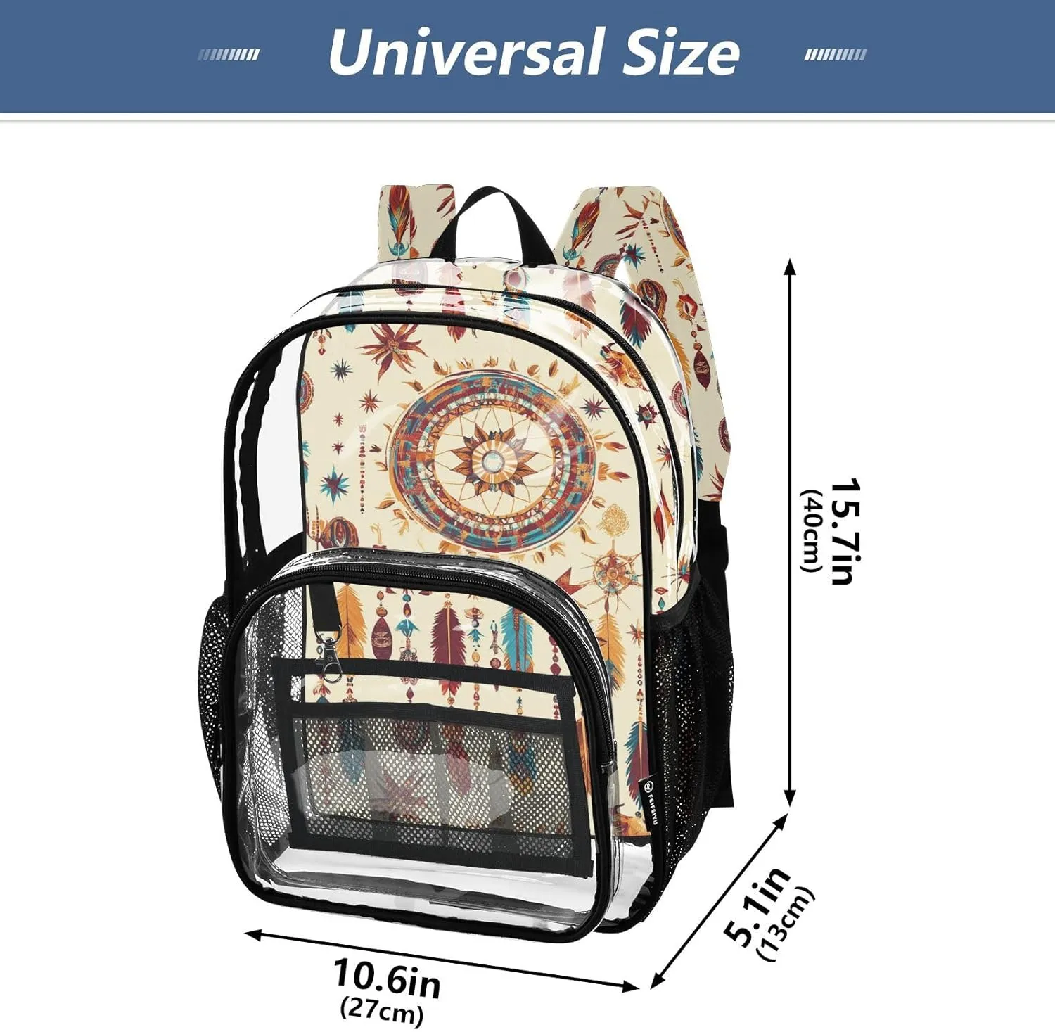 Backpack For School Clear Kids Clear Backpack For School For Adults Seethrough PVC Bags Western Cowboy Dream Catcher Startribal Primitive Charm Sparkling