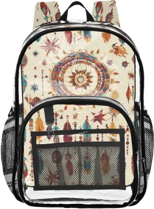 Backpack For School Clear Kids Clear Backpack For School For Adults Seethrough PVC Bags Western Cowboy Dream Catcher Startribal Primitive Charm Sparkling