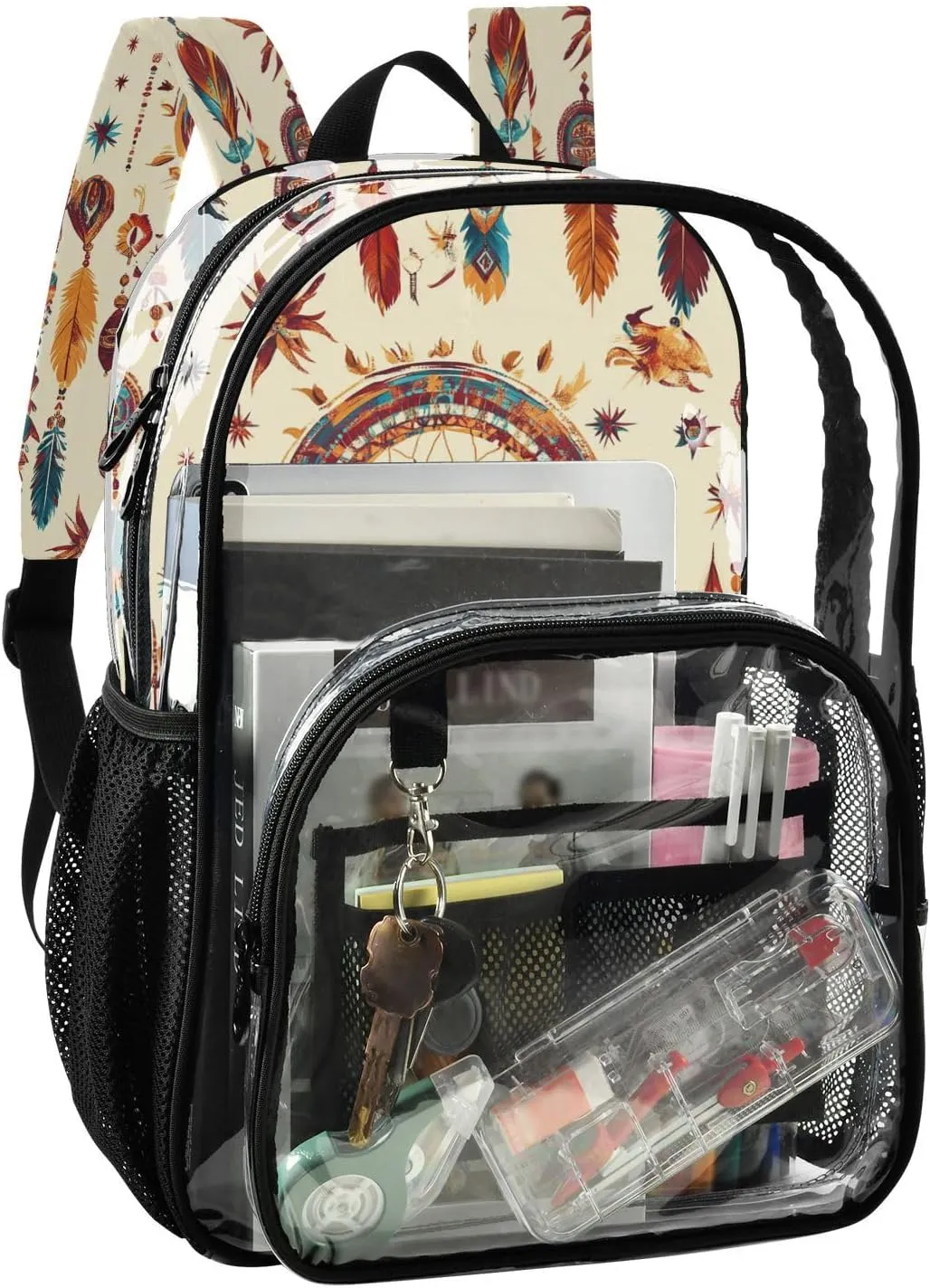 Backpack For School Clear Kids Clear Backpack For School For Adults Seethrough PVC Bags Western Cowboy Dream Catcher Startribal Primitive Charm Sparkling