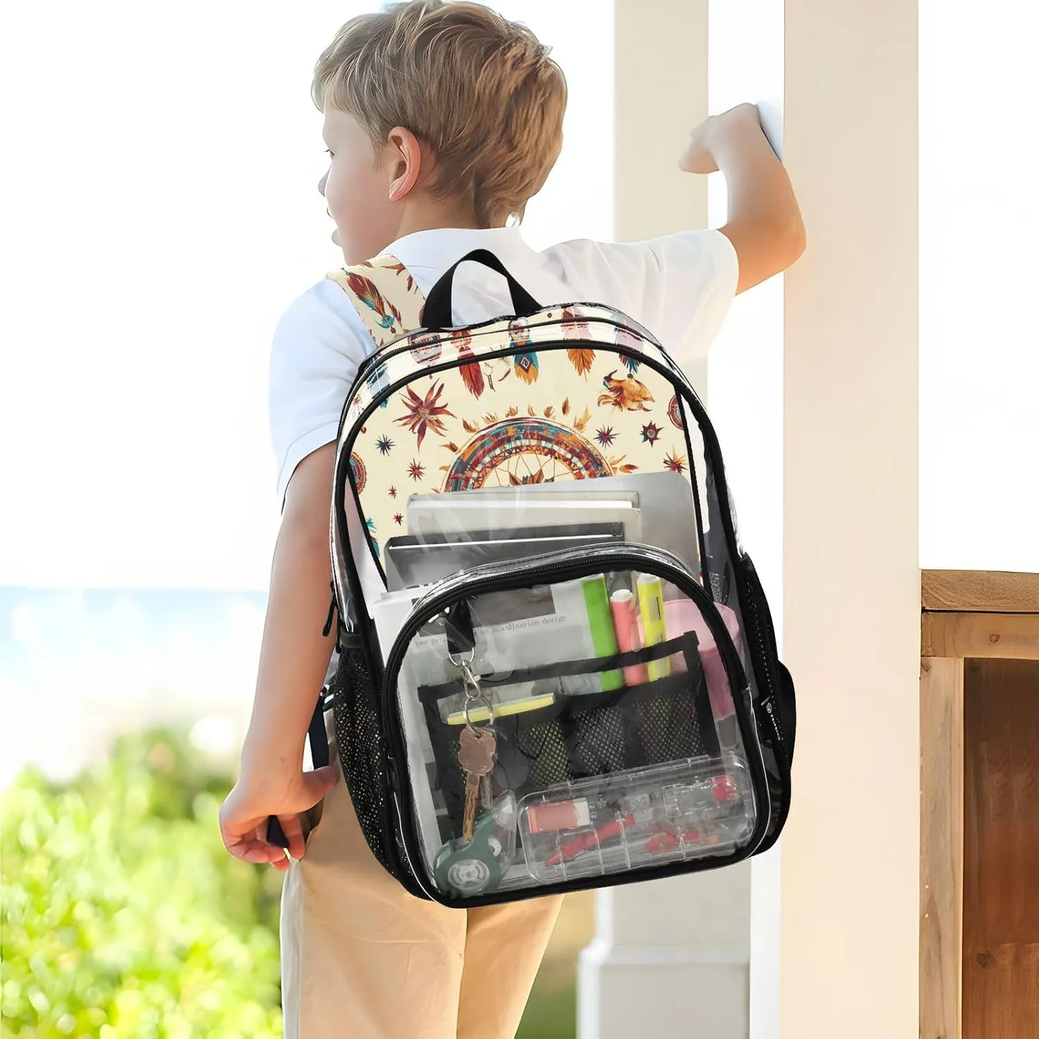 Backpack For School Clear Kids Clear Backpack For School For Adults Seethrough PVC Bags Western Cowboy Dream Catcher Startribal Primitive Charm Sparkling