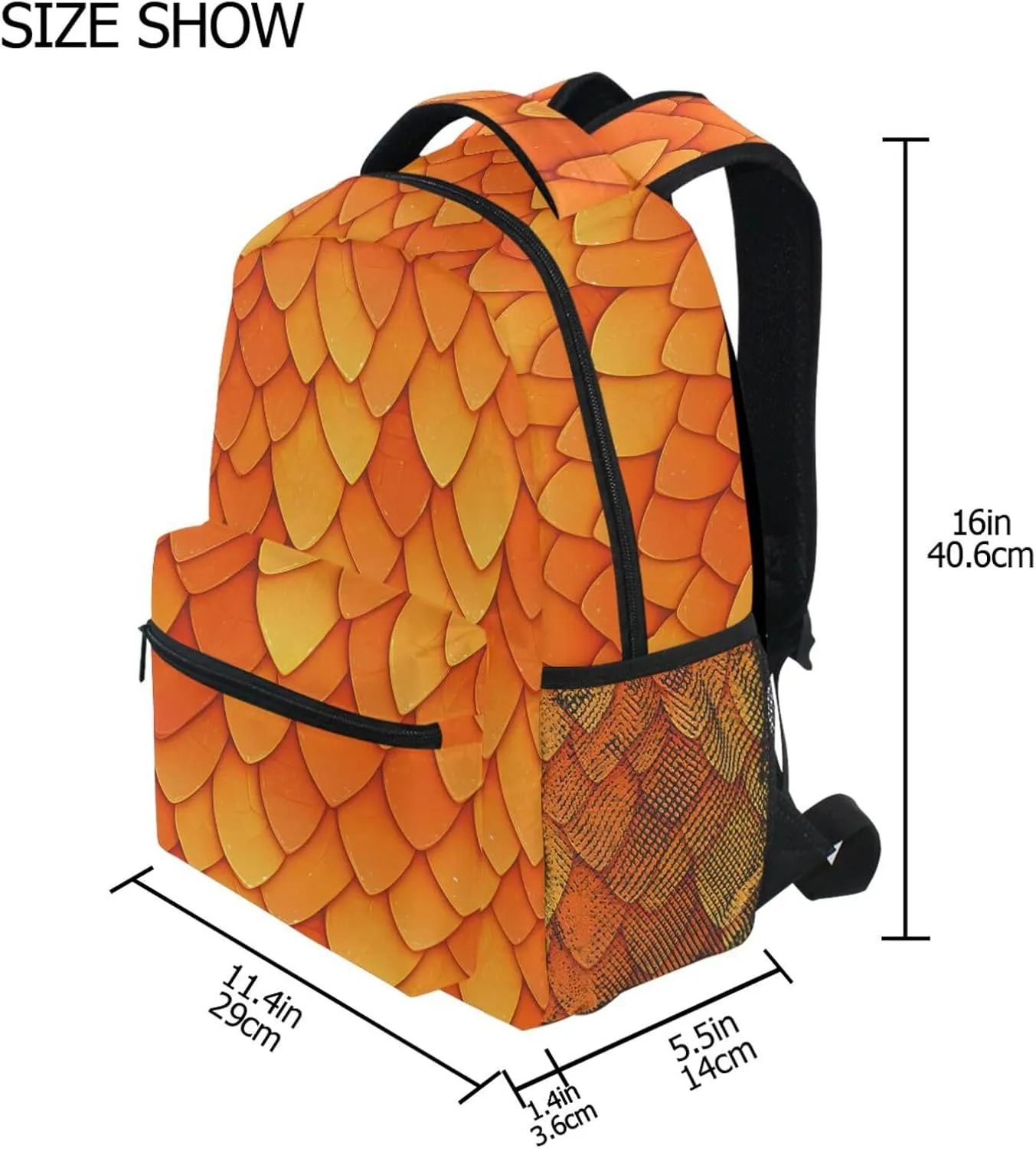 Backpack for Teens Boys Girls Fashion College School Computer Bag with Chest Strap for Travel Trip Orange Scales Glittering