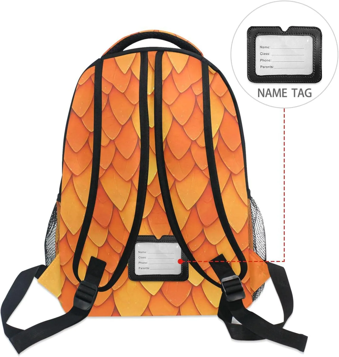 Backpack for Teens Boys Girls Fashion College School Computer Bag with Chest Strap for Travel Trip Orange Scales Glittering
