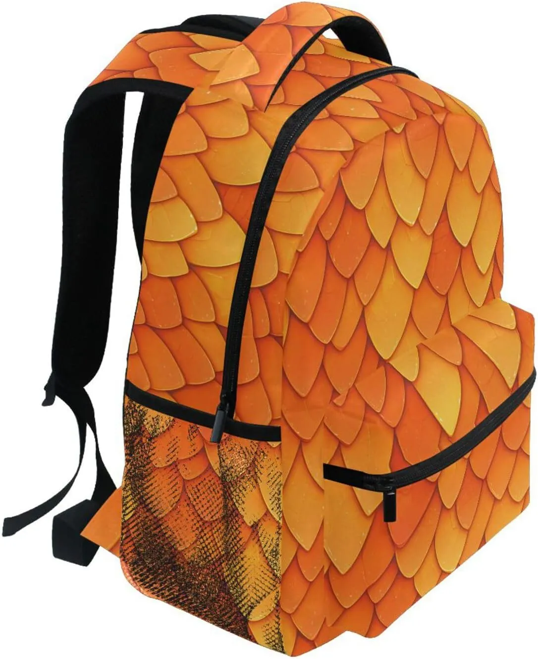 Backpack for Teens Boys Girls Fashion College School Computer Bag with Chest Strap for Travel Trip Orange Scales Glittering