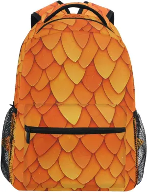 Backpack for Teens Boys Girls Fashion College School Computer Bag with Chest Strap for Travel Trip Orange Scales Glittering