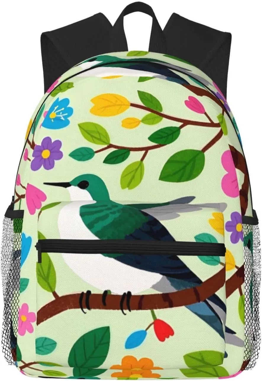 Backpack for Women Men 15.7 in, Lightweight Travel Backpack Waterproof Casual Daypack Laptop Computer Backpacks Carry On Bag Purse for Travel Business Hiking Work, Hummingbird Colorful Flowers