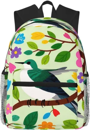 Backpack for Women Men 15.7 in, Lightweight Travel Backpack Waterproof Casual Daypack Laptop Computer Backpacks Carry On Bag Purse for Travel Business Hiking Work, Hummingbird Colorful Flowers