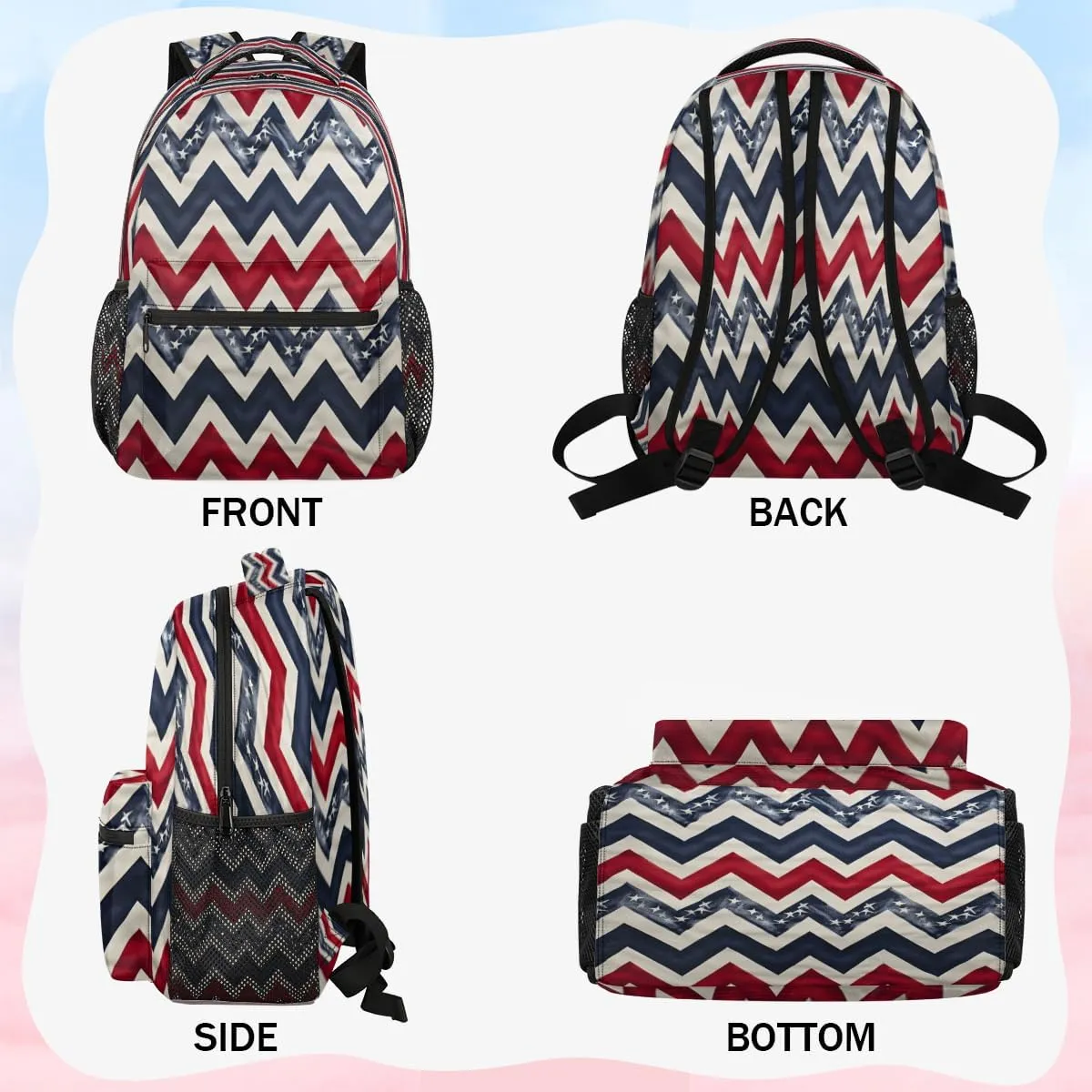 Backpack for Women Men, Memorial Day Casual Backpacks, Waterproof Lightweight Abstract Flag Daypack Bags for Travel Camping Work