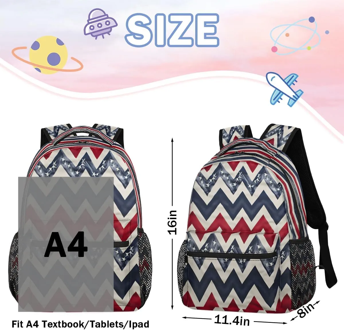 Backpack for Women Men, Memorial Day Casual Backpacks, Waterproof Lightweight Abstract Flag Daypack Bags for Travel Camping Work