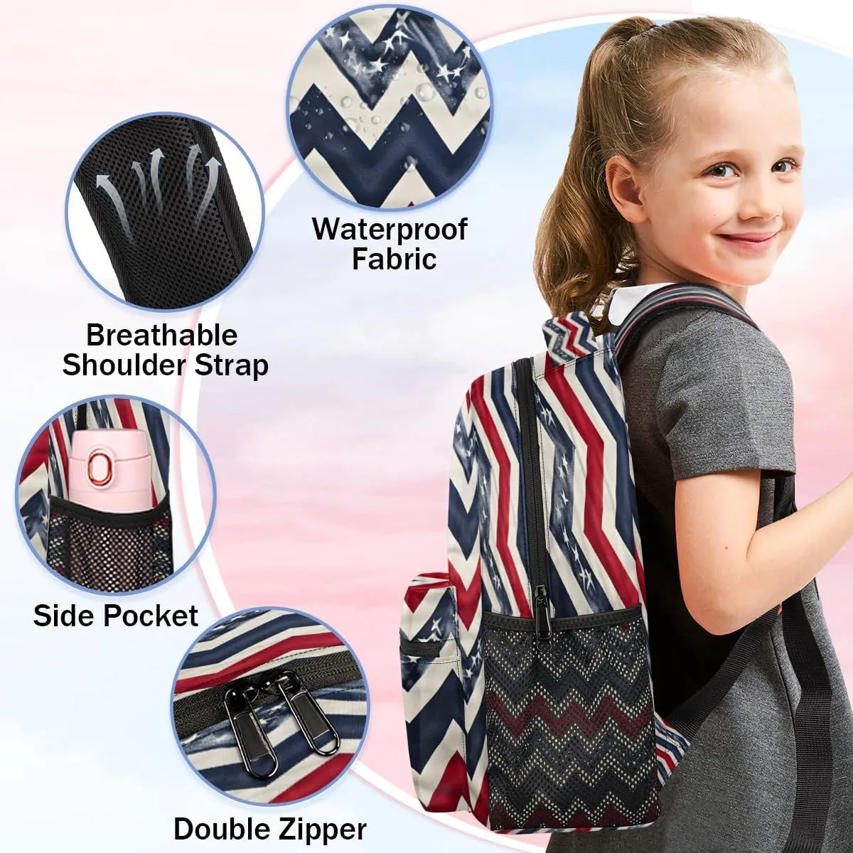 Backpack for Women Men, Memorial Day Casual Backpacks, Waterproof Lightweight Abstract Flag Daypack Bags for Travel Camping Work