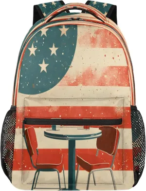 Backpack for Women Men, Waterproof 4th of July Casual Back Pack, Lightweight American Flag Coffee Shop Daypack Bag for Travel Camping Work