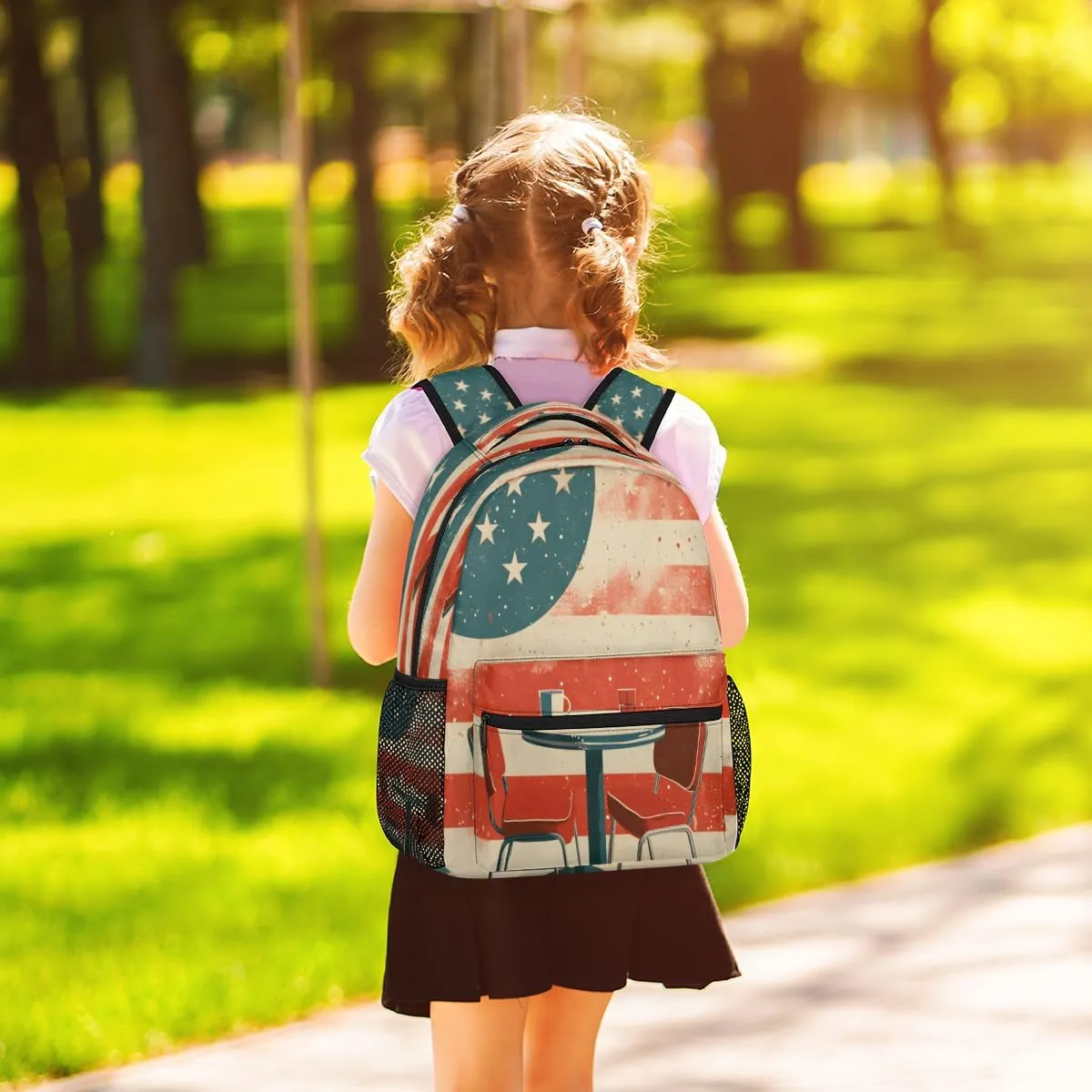 Backpack for Women Men, Waterproof 4th of July Casual Back Pack, Lightweight American Flag Coffee Shop Daypack Bag for Travel Camping Work
