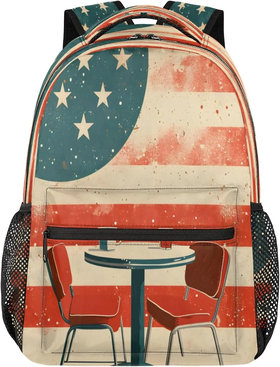 Backpack for Women Men, Waterproof 4th of July Casual Back Pack, Lightweight American Flag Coffee Shop Daypack Bag for Travel Camping Work