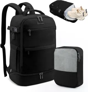 Backpack for Women Men,17.3 Inch Laptop Backpack with Shoes Compartment,40L Travel Backpack Carry on Flight Approved with Toiletry Bag(Black)