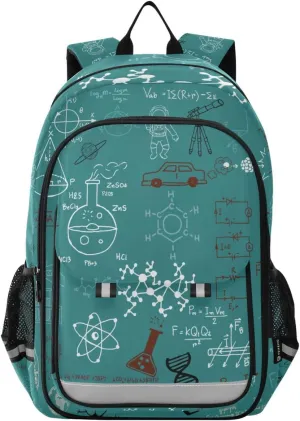 Backpack Green Blue Science Education Formulas Math Biology Aerospace Daypack Shoulder Bag Rucksack Knapsack for Travel Hiking Sports Gym Casual Camping