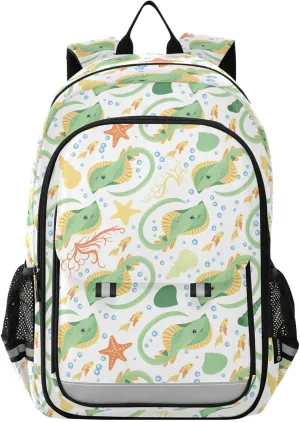 Backpack Green Stingrays Fish School Shoulder Bag Lightweight Laptop Backpack Student Casual Travel Daypack
