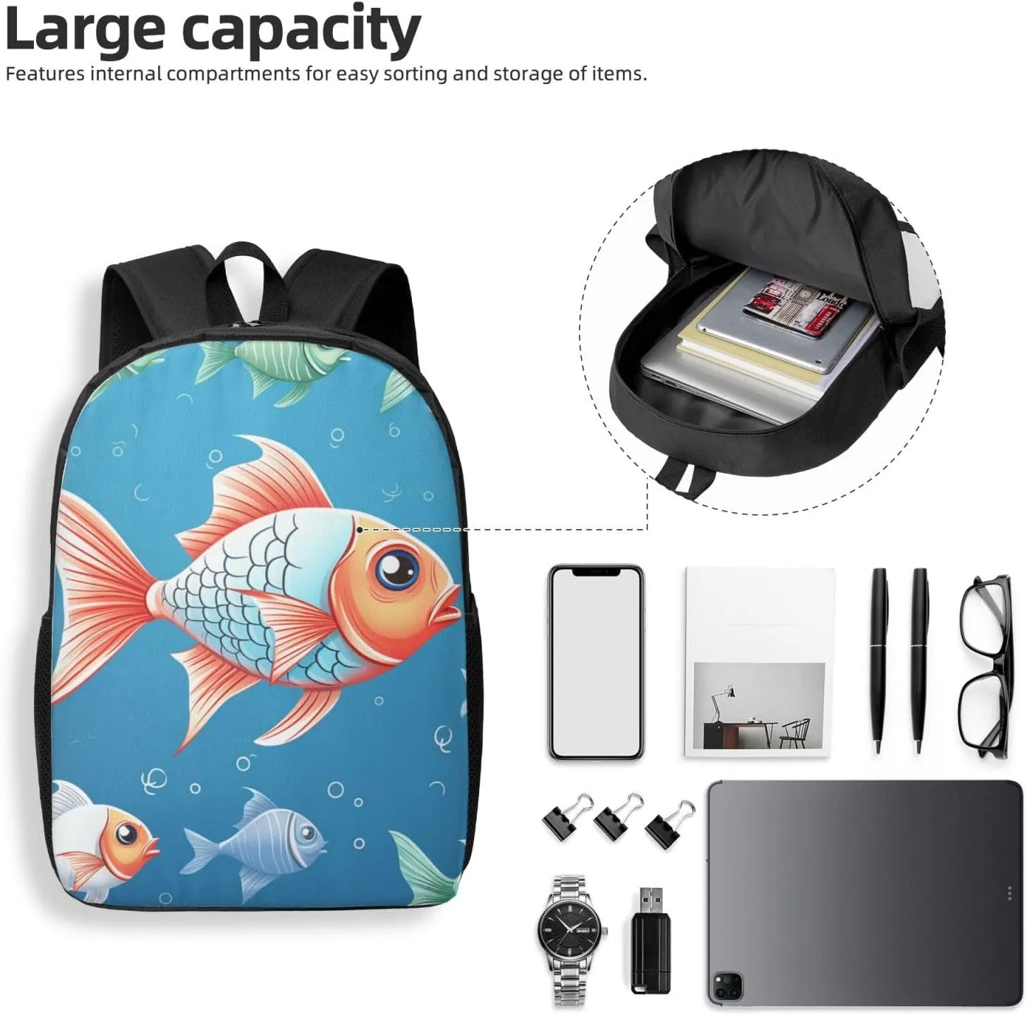 Backpack Ornamental fish Travel Casual Laptop Backpack 17 inch Waterproof Hiking Daypack for Men Women