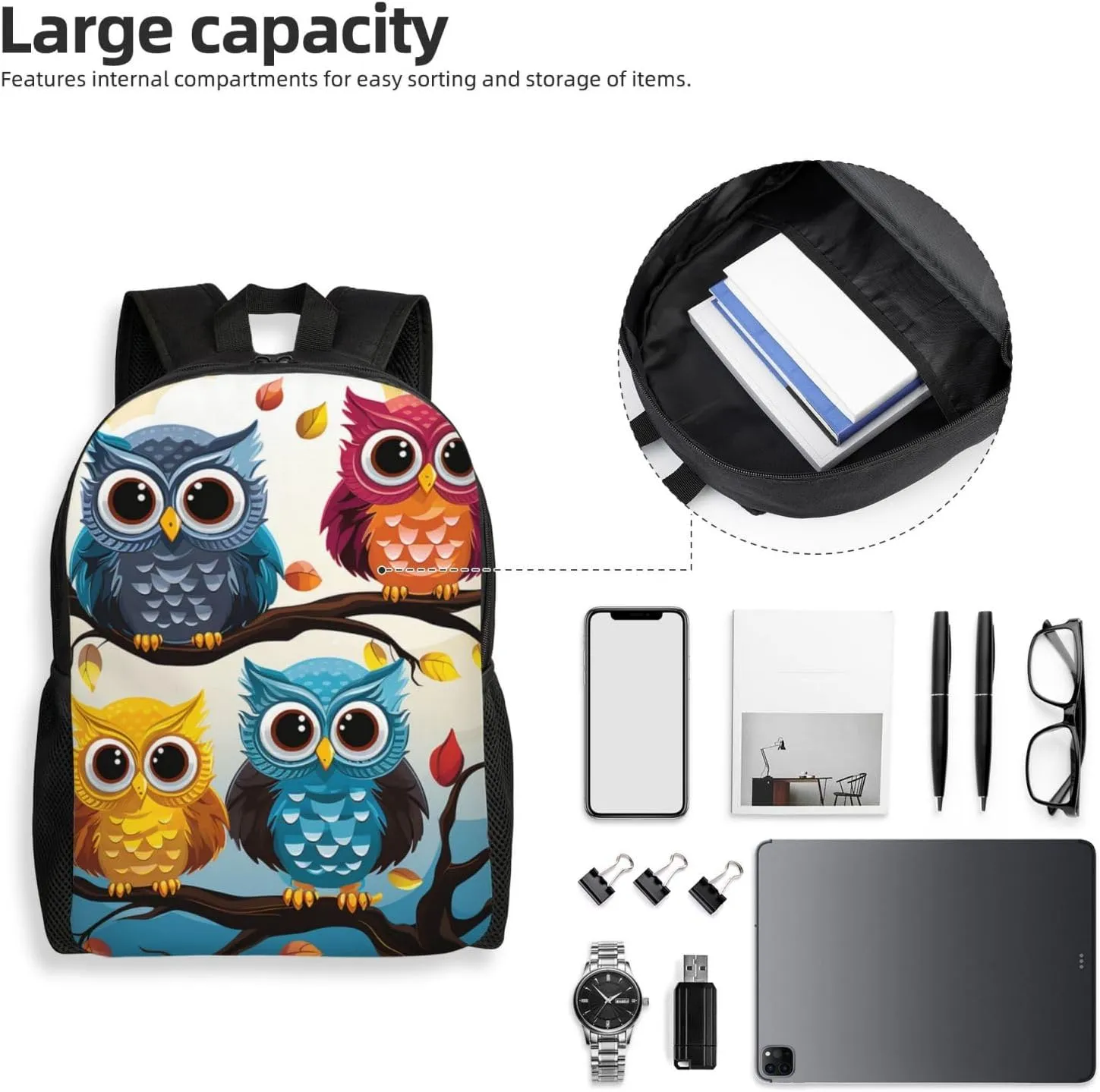 Backpack Owls On Tree Branches Travel Casual Laptop Backpack Waterproof Hiking Daypack For Men Women