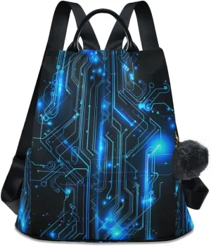 Backpack Purse for Women Fashion Travel Anti-theft Blue Circuit Lines Daypack Casual Shoulder Bag Medium Size