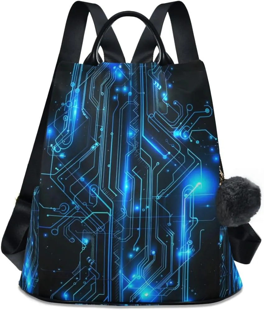 Backpack Purse for Women Fashion Travel Anti-theft Blue Circuit Lines Daypack Casual Shoulder Bag Medium Size