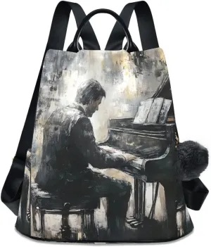 Backpack Purse for Women Fashion Travel Anti-theft Pianist Painting 1 Daypack Casual Shoulder Bag Medium Size